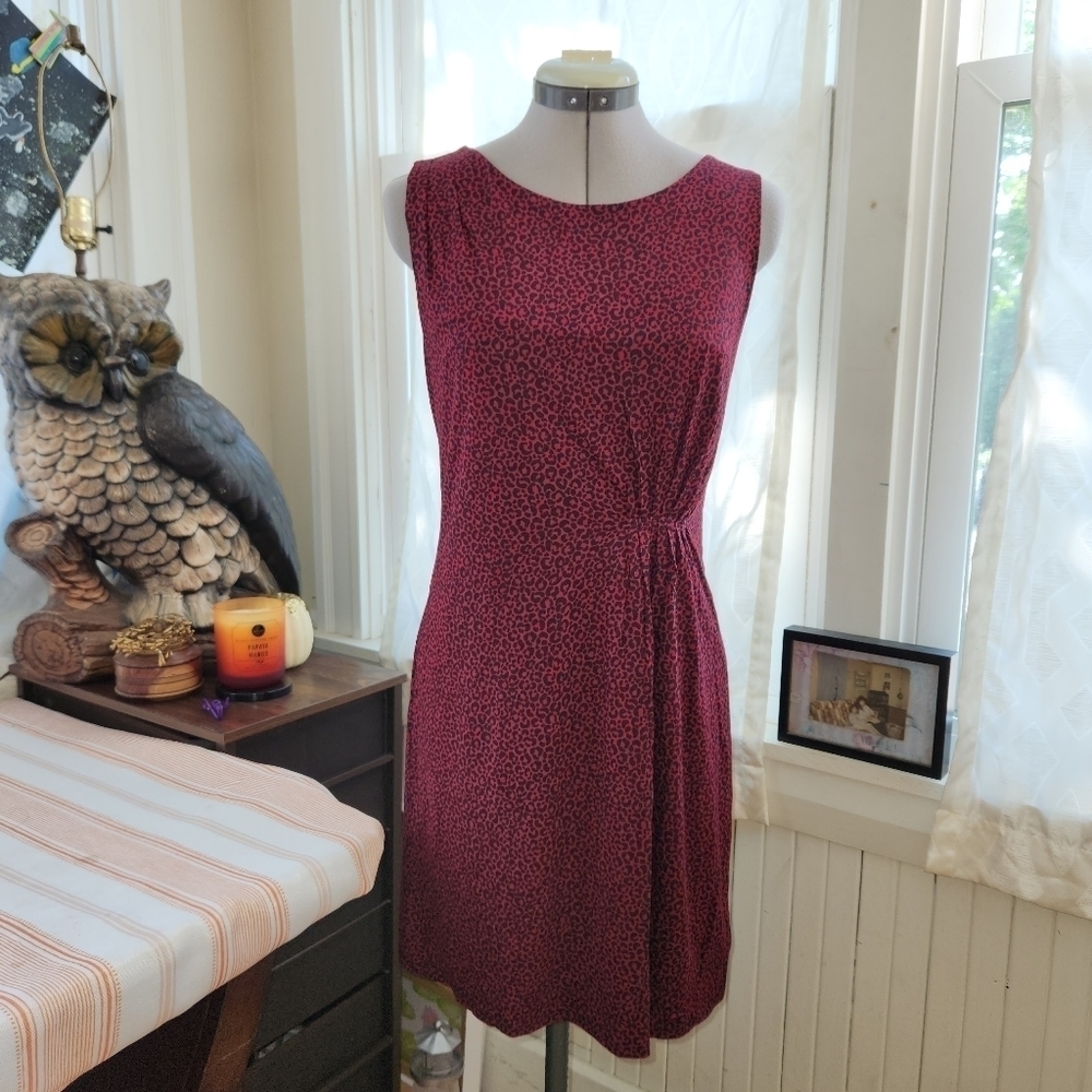 Loft Sleeveless Jersey Red Black Cheetah Animal Print Petite Medium Mini Dress